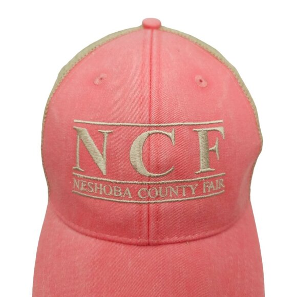 Neshoba County Fair NCF Distressed Mesh Snapback Cap Trucker Baseball Hat Coral - Picture 7 of 13
